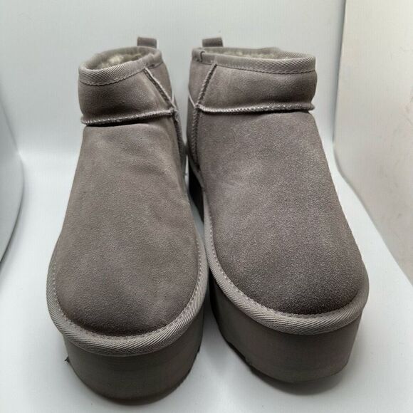 CUSHIONAIRE Women's Genuine Suede pull platform boot +Memory Foam 8.5 GRAY - Picture 2 of 7